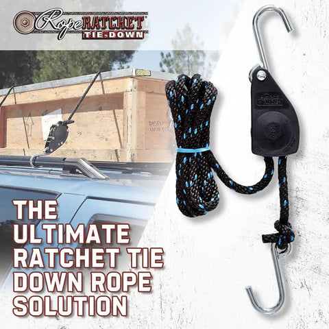 Three Eighth Inch Rope Tie Down Kit With 250 Lb Capacity Heavy Duty Block And Tackle Pulley System With Hooks on roof rack