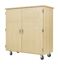 Top Tier Storage Cabinet For Makerspaces And Classrooms 50X24X53 Light Wood Finish With Chemical Resistant Top And Five Compartments, closed