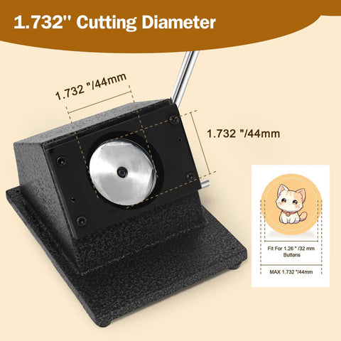 Button Making Circle Cutter For Die Cut Machines 1.73 Inch Circle Diameter 44mm shown with 32mm mold compatibility