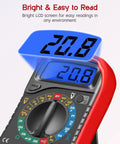 Digital Multimeter With Test Leads And Backlit LCD Display For Measuring AC DC Voltage DC Current Ohms Resistance Continuity And Diodes close-up