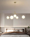 Gold 5-Light Sputnik Ceiling Chandelier With Glass Globe Shades For Dining Room Kitchen And Bedroom, Modern Mid Century Style