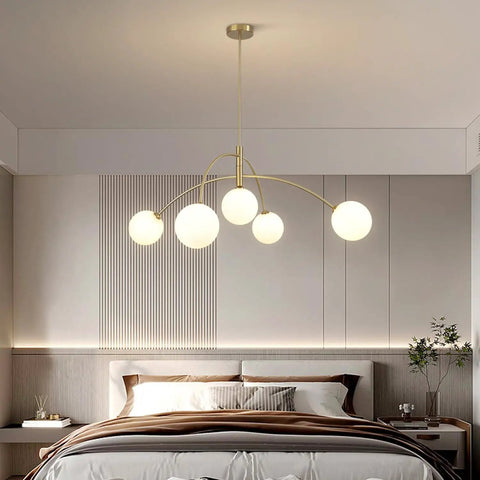 Gold 5-Light Sputnik Ceiling Chandelier With Glass Globe Shades For Dining Room Kitchen And Bedroom, Modern Mid Century Style
