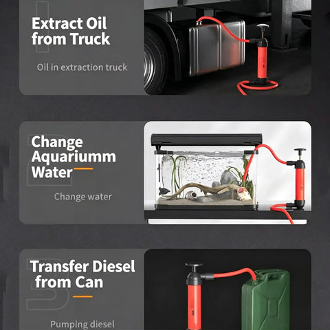 Handy Dual Use Pull Out Cylinder Manual Siphon Pump Portable High Pressure Fluid Transfer Extractor For Car Oil Water Tyre Inflation With Hoses Adapters extracting oil from truck.