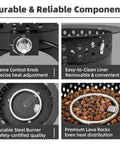 20 Inch Outdoor Fire Pit With Grill, Smokeless Propane Burner Delivers 60000 BTU Heat, flame control knob, components