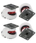 Heavy Duty Workbench Caster Kit Set Of Four Retractable Swivel Wheels With Quick Adjust Leveling Plates detailed view showing sealed ball bearing design.