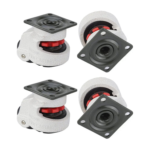 Heavy Duty Workbench Caster Kit Set Of Four Retractable Swivel Wheels With Quick Adjust Leveling Plates detailed view showing sealed ball bearing design.