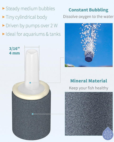 0.6 Inch Air Stone Cylinder Diffuser For Nano Pumps And Small Tanks 12 Pack With Dense Bubbles And Quick Oxygen Boost