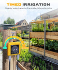 Smart WiFi Hose Timer With Brass Inlet And Dual Outlet Sprinkler Controller Weather Based Auto Irrigation That Skips Rainy Days App And Voice Control Soil Moisture Or Quantity Sensing For Your Yard on a raised garden bed
