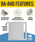 Rock Solid 22 By 30 Inch White Steel Access Panel With Smooth Concealed Hinge And No Hassle Screwdriver Latch For Drywall Ceilings featuring 16 gauge metal.