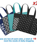 10 Pack Reusable Grocery Bags For Shopping And Picnics With 35L Large Capacity Heavy Duty Waterproof Tote Bags assorted color designs
