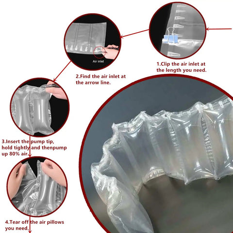 330 Pack Inflatable Air Pillows For Shipping Mailing Moving Top Shelf Padding With Hand Pump showing air filling instructions.