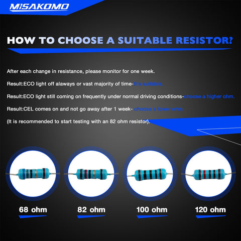 Muzzler Harness Disable Kit for 3.5L V6 VCM Engines instructions for choosing a resistor with images of 68 to 120 ohm resistors.
