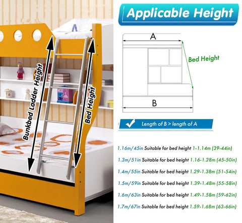 Sturdy Bunk Bed Ladder With Handrails For Kids And Seniors Adjustable From 3.8ft To 5.5ft Fits Twin Bunk Beds illustration