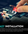 Person holding a red mini blade fuse, demonstrating easy installation with the Tough As Nails Mini Blade Fuse Kit For Cars RV Truck Boat 120 Piece Assortment With Puller Tool Multiple Amps To Keep Your Daily Driver Solid And Got Your Back On Long Haul Trips.