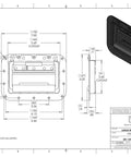 Technical drawing of four pack large spring loaded recessed steel handles with black powder coat and padded rubber grip for case chest box cabinet and speaker enclosures.