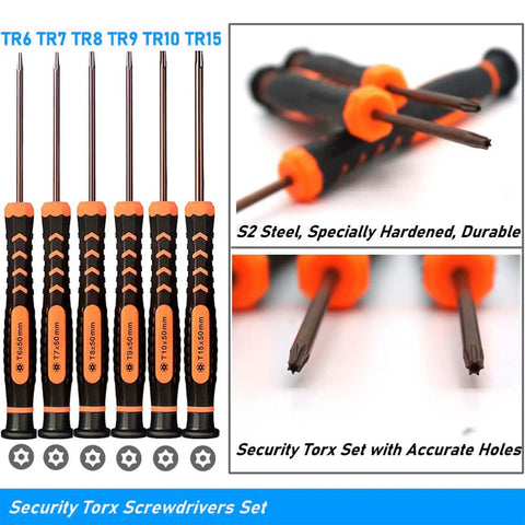 Slick Ten Piece Magnetic Torx Screwdriver Set With T2 Through T15 Security Drivers and Hollow Tips displaying precision tips.