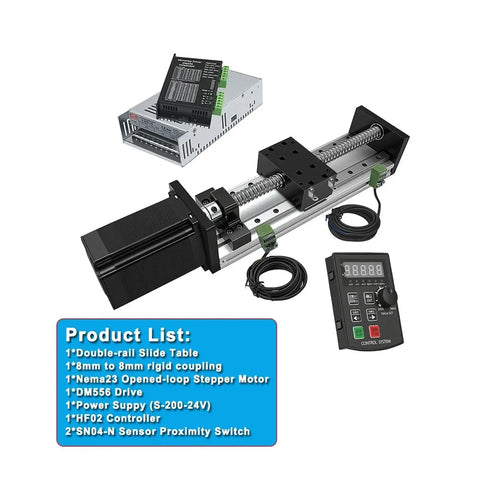 Nema 23 Linear Motor Kit Featuring 80Mm Wide Cnc Sliding Table And Badass Double Rail Stage Built Tough For Heavy Duty Projects With Zero Hassle Setup, showcasing drive and controller.