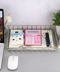 Gold Desk File Tray Organizer For A4 Papers And Documents holding stationery items on a desk