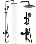 Top Shelf 304 Stainless Steel Outdoor Shower Kit With 8 Inch Rainfall Head And Handheld Sprayer In Slick Matte Black Finish, detailed view.