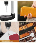 All-In-One Leather Hole Punch Tool For DIY Crafting, Upgraded Hand Punching Machine shown with accessories and usage on leather items.