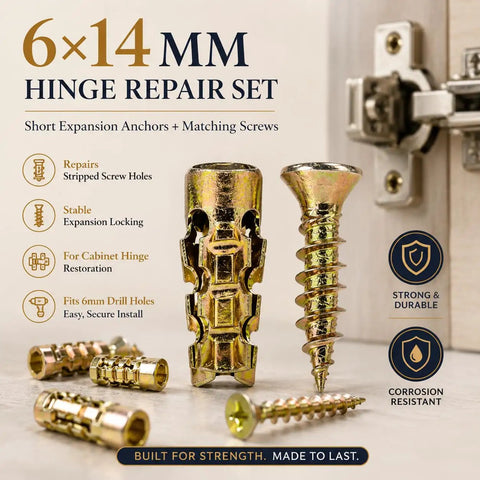 6x14mm Short Expansion Screw Set For Cabinet Hinge Repair And Stripped Thread Restoration with metal wood anchors and screws