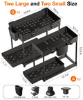 Four Pack Two Tier Under Sink Organizer With Hassle Free Slide Out Drawers For Bathroom Vanities And Kitchen Cabinets heavy duty black storage rack with two large and two small tiers