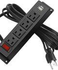 Under Desk Wall Mount Power Strip With Four Outlets And Two USB Ports, 6.56Ft Cord, 120V 12A 1440W, black design