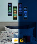 Glow In The Dark Gamer Wall Decals Four Piece Set Featuring Joystick Controller Stickers For Boy Bedroom And Kids Playroom Decor Blue Color, Easy Peel And Stick, Durable Vinyl, Nighttime Shine For Dreamy Gaming Vibes on bedroom wall at night