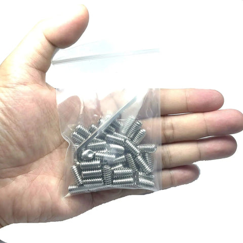 50 Piece Set Screws Kit 1/4-20 X 1/2 Inch Hex Socket Grub Screws With 1/8 Inch Allen Wrench, 304 Stainless Steel, in hand