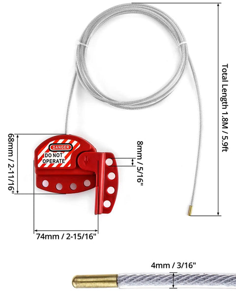 Lockout Tagout Cable Lock Eight Pack Adjustable Steel Vinyl Coated Cable Lockout Three Sixteenth Inch Diameter Five Point Nine Foot Length Red Heavy Duty Safety Gear For Lockout Procedures Worksite Ready Must Have