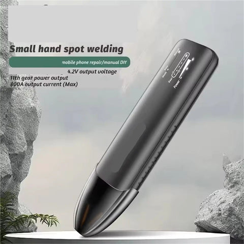 Portable DIY Spot Welder Handheld With 11 Gear Control, sleek design on textured background