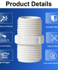 3/4 Inch PVC Pipe Fitting Hex Nipple G Three Fourth Male To G Three Fourth Male Thread Coupling Connector For Plumbing Schedule 40 Garden Hose Thread DIY Projects Home Or Industrial Use Durable PVC white threaded connector
