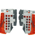 Orange Locking Device Pair For Overlay Tandem Drawer Slides Heavy Duty Left And Right Hardware seen from front angle.