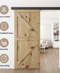 Sliding Barn Door Hardware Track Kit 8 Foot Aluminium Alloy Box Rail Wall Mount For Interior Wooden Doors Suitable For Door Panels 1 3/8 To 1 3/4 Inches Thick Maximum Load 130 Lbs Easy To Install With Detailed Assembly Manual installed on wooden door in living room doorway.