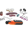 Cordless Rotary Tool 7.2 Volt Lightweight Drill Sand Polish Carve Engrave Sharpener with assorted bits and accessories.