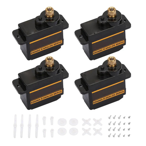 Micro Metal Gear Analog Servo delivers dope coreless motor power, four pack with connectors, ideal for RC robots and helicopters.