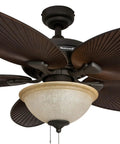 Palm Island 52 Inch Ceiling Fan With Light For Indoor Outdoor Spaces, Dual Mount Tropical LED 5 Palm Leaf Blades, Bronze Finish