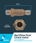 Side view of Cash Acme BF1 dual check valve, 3/4 in push-to-connect brass body with SharkBite fittings