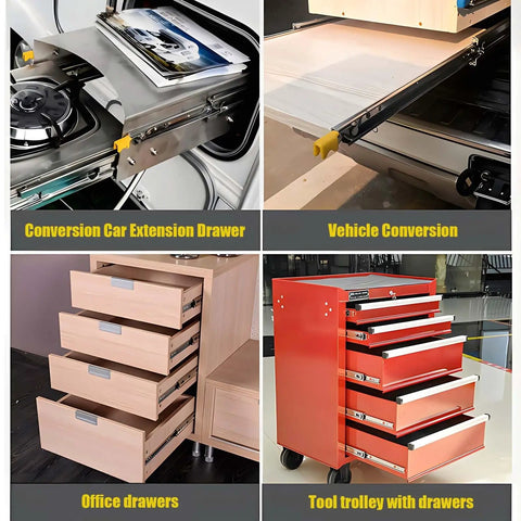 Heavy Duty Drawer Slides With Lock Full Extension Ball Bearing Runners Side Mount Rails 500mm Length Built To Last 120 Kg Capacity Cold Rolled Steel 2mm Thick Industrial Drawer Guide Kit 1 Pair used in car, office and tool drawers