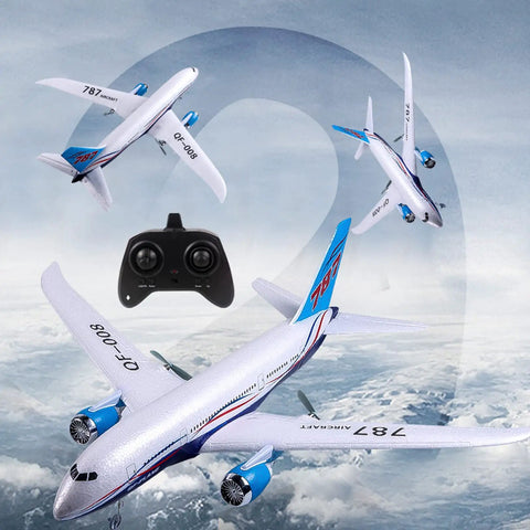 Ready To Fly Remote Control Airplane For Beginners And Kids And Adults 3 Channel RC Plane with controller, white clouds backdrop