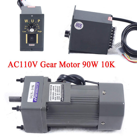 Geared 110V 90W AC motor with variable speed controller, single-phase use, low noise high torque gear motor adjustable governor.
