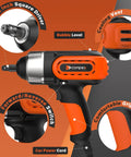 Corded One Half Inch Impact Wrench With Detent Ball Anvil, 320 Ft Lbs Max Torque, 12V Brushless Power Gun, ergonomic design