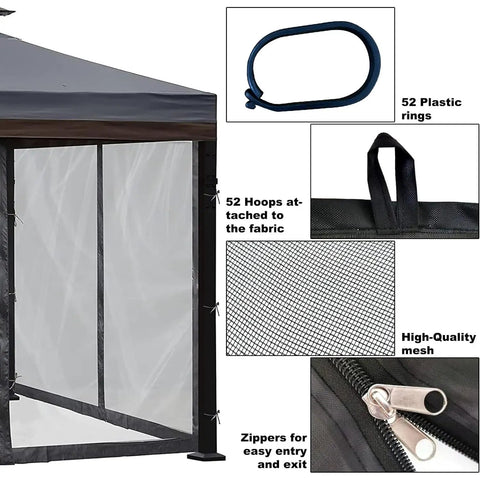 12x12 Gazebo Mosquito Netting Universal Replacement Four Panel Mesh Screen Walls With Double Zippers For Patio Garden Deck
