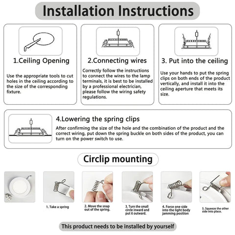 Installation instructions for 8 in IC Rated Recessed Ceiling Light, showing steps for ceiling opening and wiring.