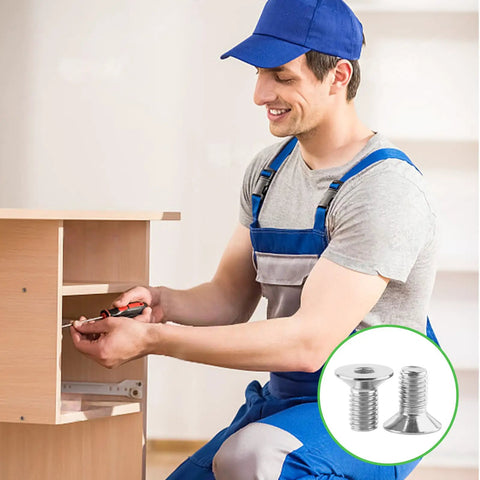 Man using a screwdriver to install 100 Pack M4x8mm 304 Stainless Steel Flat Head Socket Cap Screws With Full Thread Allen Drive Countersunk Bolts And Heavy Duty Corrosion Resistant Finish For Hardcore Diy And Home Repair Projects That Are Hella Built Tough.
