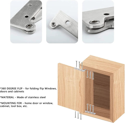 4 Pack 2.5 Inch 360 Degree Door Pivot Hinges For Cabinets And Doors, Stainless Steel Hidden Hinges With Brushed Finish installed on cabinet
