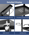 Features of Outdoor Grill Cart And Prep Table For Patio 31.5 By 17.7 Inch Rolling BBQ Station, showcasing side tray, drainage, bottle opener, and trash holder.
