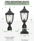 Outdoor Post Lights Dusk To Dawn Exterior Lamp Post Light Fixture With Pier Mount Base Black Cast Aluminum Water Glass Lantern Style For Pillars Posts Fence Yard Curb Appeal with dimensions and mounting options.