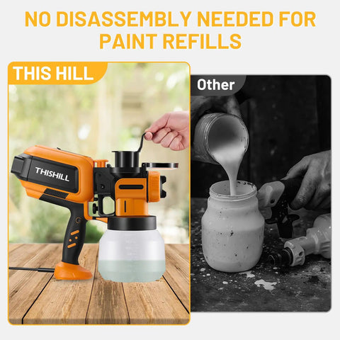 Powerhouse 1000W Electric Paint Sprayer With Generous 1500 Ml Container demonstrating easy paint refills without disassembly.