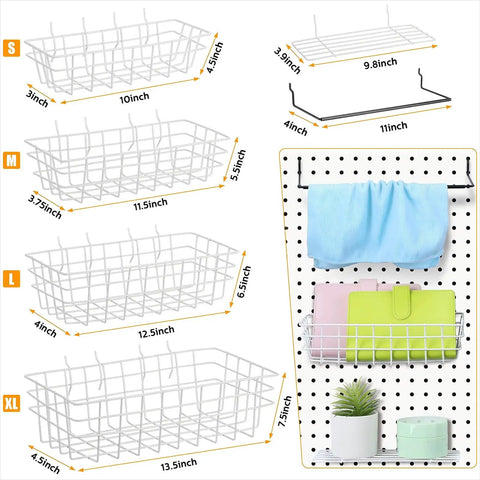 Versatile 95-Piece Pegboard Accessories Kit for Garage and Workshop with wire baskets and shelf example installation.